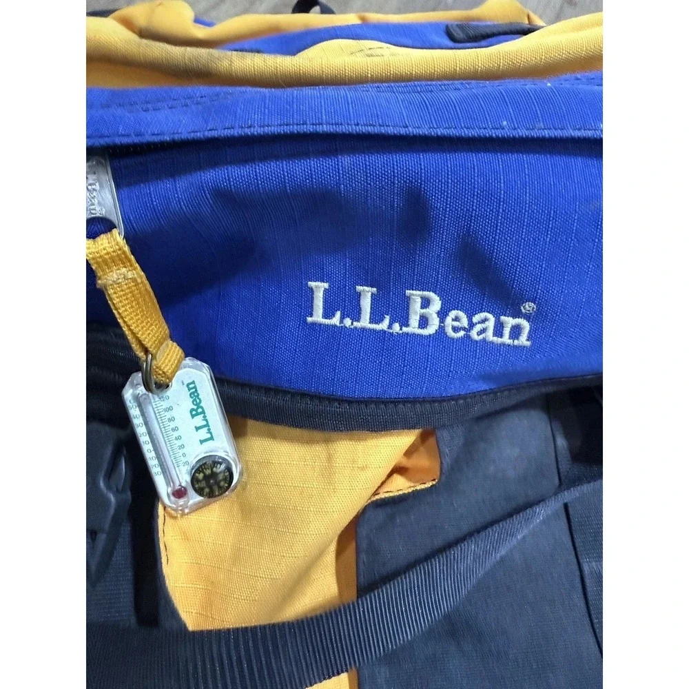 Vtg L.L BEAN Blue Yellow Hiking Camping Backpack Pack-Out Heavy Duty Rucksack